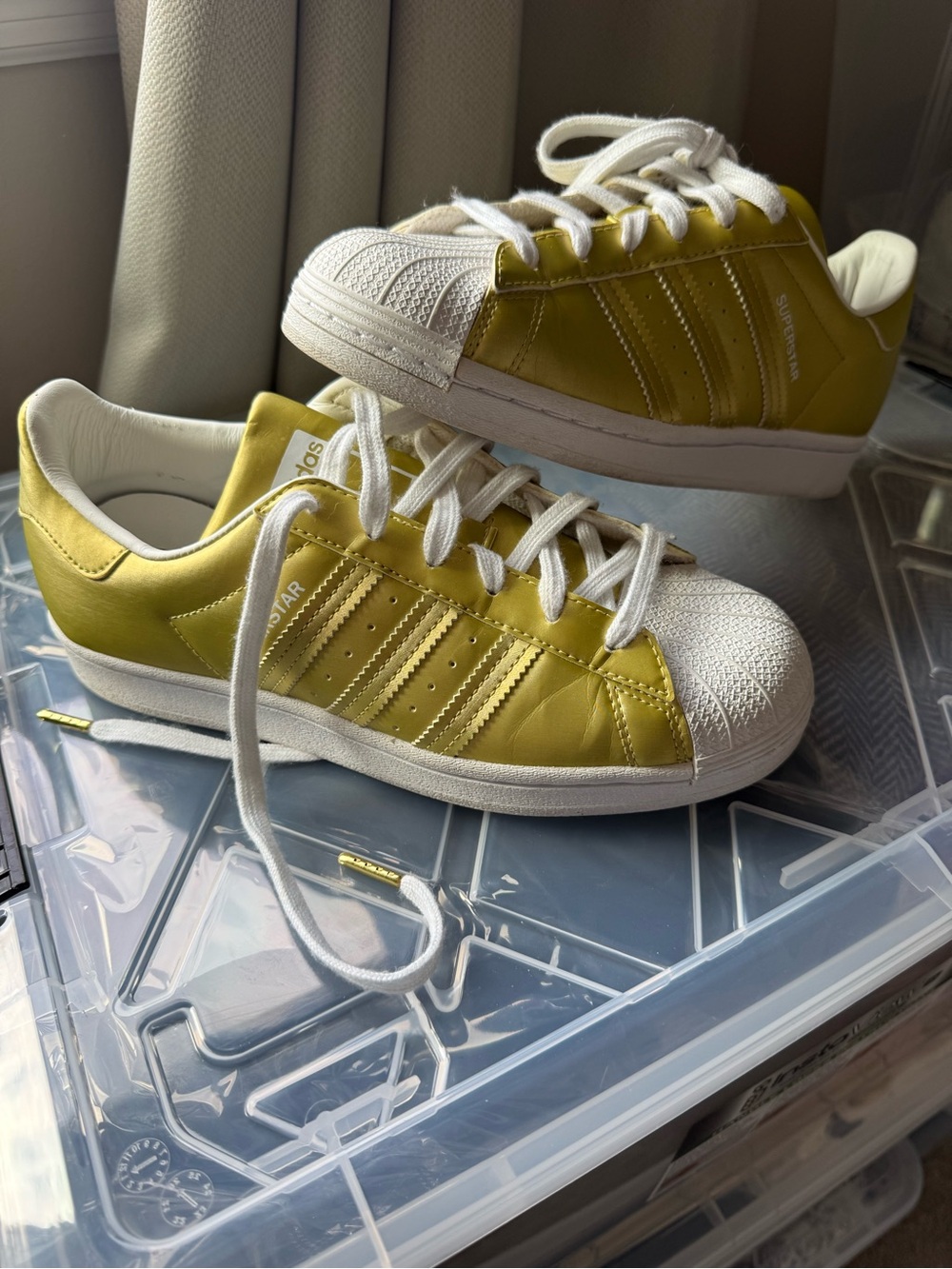 adidas Yellow and White Superstar Sneakers